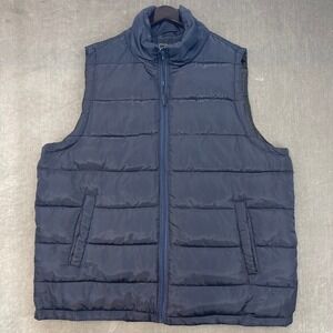 YS Quilted Puffer Vest Mens X-Large Navy Blue Full‎ Zip Stand Collar